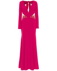 Marchesa notte Abito lungo in crêpe stretch con cristalli - Rosa