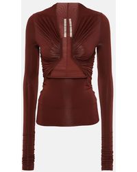 Rick Owens - Top in jersey con ruches e cut-out - Lyst