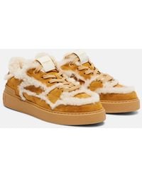 Balmain - Shearling-Trimmed Suede Sneakers - Lyst