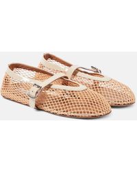 Alaïa Leather-Trimmed Raffia Ballet Flats in Natural | Lyst UK