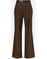 Loewe - Leather-Trimmed Pleated Wool Flared Pants - Lyst