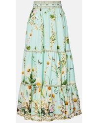 CAMILLA - Floral Tiered Linen Maxi Skirt - Lyst