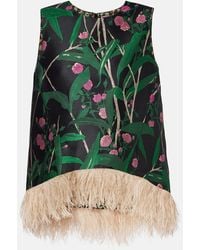 La DoubleJ - La Scala Feather-Trimmed Jacquard Top - Lyst