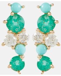 Sydney Evan - 14kt Gold Stud Earrings With Diamonds And Emeralds - Lyst