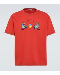 Bode - Besticktes T-Shirt Twin Parakeet aus Baumwolle - Lyst