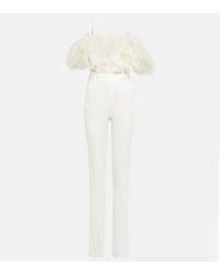 David Koma - Feather-trimmed Cady Jumpsuit - Lyst