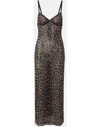Saint Laurent - Leopard-Print Tulle Slip Dress - Lyst