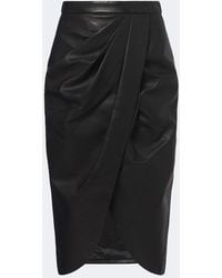 Balmain - Draped Leather Midi Skirt - Lyst