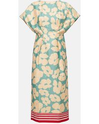 Dries Van Noten - Bedrucktes Midikleid Aus Satin - Lyst