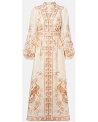 Zimmermann - Indra Floral Linen Midi Dress - Lyst