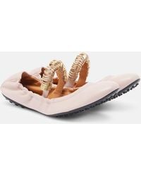 Tod's - Embellished Leather Ballet Flats - Lyst