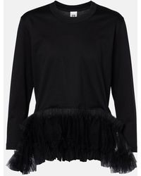 Noir Kei Ninomiya - Tulle-Trimmed Cotton Jersey Top - Lyst