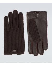 Agnona - Ribbed-Knit Cashmere And Leather Gloves - Lyst