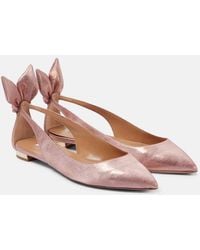 Aquazzura - Bow Tie Metallic Ballet Flats - Lyst
