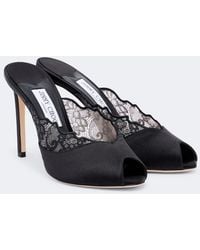 Jimmy Choo - Brigitte Lace-Trimmed Satin Mules - Lyst