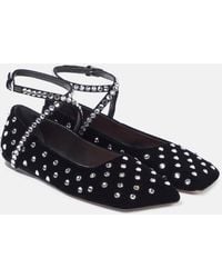 AMINA MUADDI - Ane Crystal Lace-Up Velvet Ballet Flats - Lyst