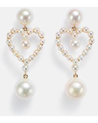 Sophie Bille Brahe - Pearl Heart 14Kt Pendant Earrings With Pearls - Lyst