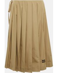 Miu Miu - Embroidered Pleated Cotton Midi Skirt - Lyst