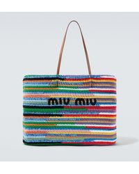 Miu Miu - Large Crochet Leather-Trimmed Tote Bag - Lyst