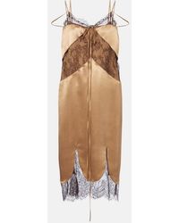 Ferragamo - Lace-Trimmed Satin Midi Dress - Lyst