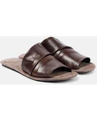 Brunello Cucinelli - Ruched Leather Slides - Lyst