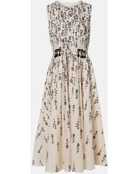 Max Mara - Embellished Floral Cotton Voile Midi Dress - Lyst