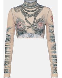 Jean Paul Gaultier - Top raccourci Tattoo Collection imprime - Lyst