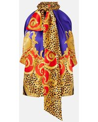 Versace - Bedrucktes Top Aus Seidensatin - Lyst