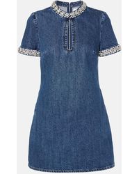 Self-Portrait - Crystal-Embellished Denim Minidress - Lyst