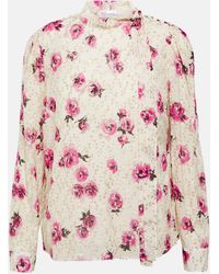 RED Valentino - Floral Tie-neck Crepe Shirt - Lyst