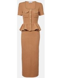 Self-Portrait - Peplum Waffle-Knit Midi Dress - Lyst
