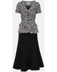 Self-Portrait - Fringed Boucle And Crepe Midi Dress - Lyst