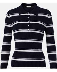 Vince - Striped Cashmere And Silk Polo Sweater - Lyst
