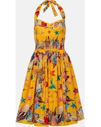 Dolce & Gabbana - Capri Printed Shirred Cotton Midi Dress - Lyst