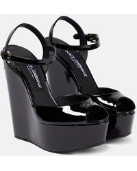 Dolce & Gabbana - Logo Patent Platform Wedge Sandal - Lyst