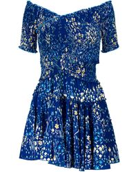 Poupette Soledad Shirred Printed Minidress - Blue