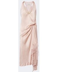 Maison Margiela - Gathered Lace-Trimmed Satin Slip Dress - Lyst
