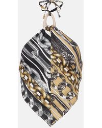 Area - Printed Embellished Halter-Neck Crop Top - Lyst