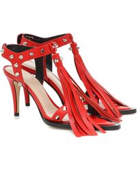 Christopher Kane Fringed And Studded Leather Sandals - Red