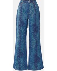Area - Embellished Fur-print Flared Jeans - Lyst