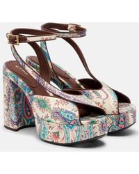 Etro - 120 Paisley Canvas Platform Sandals - Lyst