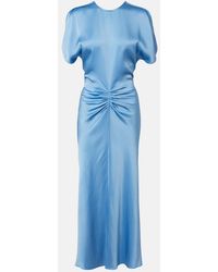 Victoria Beckham - Gathered Satin Midi Dress - Lyst
