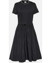 Moncler - Belted Embellished Cotton Midi Dress - Lyst