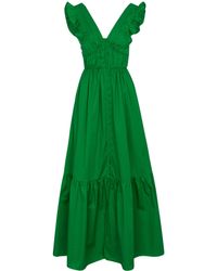 Self-Portrait Maxikleid aus Baumwolle - Grün