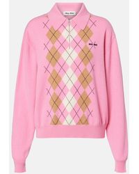 Miu Miu - Argyle Cashmere Polo Sweater - Lyst