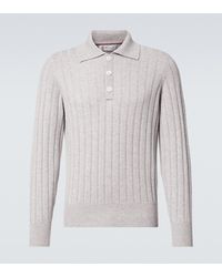 Brunello Cucinelli - Ribbed-Knit Cashmere Polo Sweater - Lyst