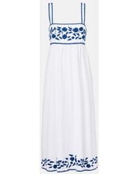 Juliet Dunn - Embroidered Cotton And Linen Midi Dress - Lyst