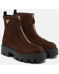 Prada - Suede Platform Ankle Boots - Lyst