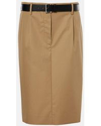 Prada - Belted Cotton Twill Pencil Skirt - Lyst