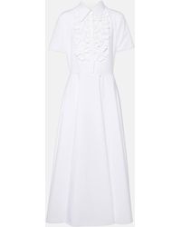 Valentino - Embroidered Cotton Poplin Midi Dress - Lyst